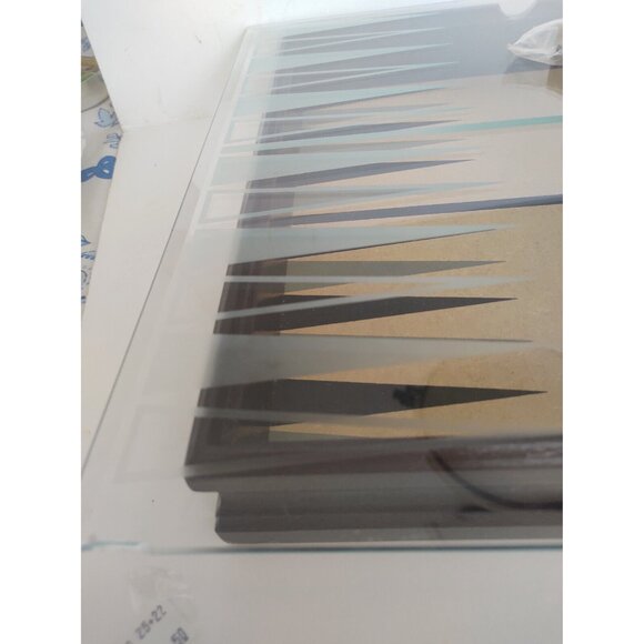 Vintage Wooden Backgammon Game with Glass overlay & Glass Pieces 1970's - Picture 2 of 13